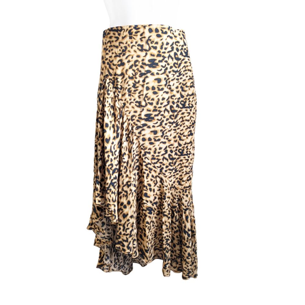 New Hellomolly Small Asymmetric Midi Skirt Brown Tan Leopard Print Full Length